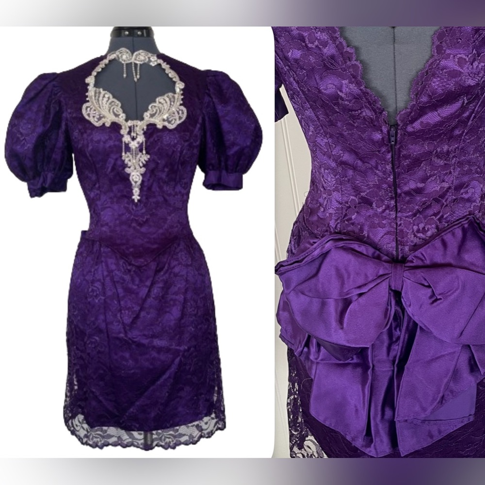 Vintage Purple Lace Prom Dress